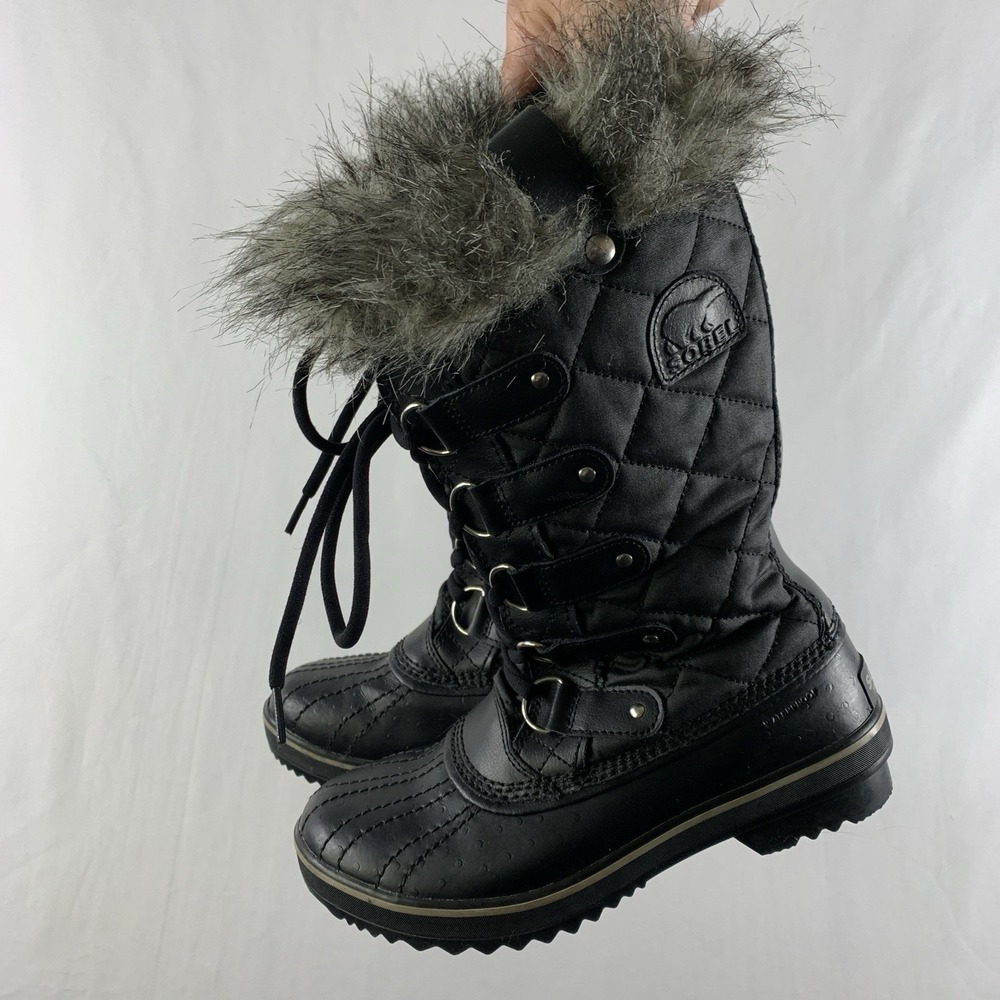 Sorel Tofino ll Womens Waterproof Fur Trim Boots Size 7 Black Winter Rain Snow